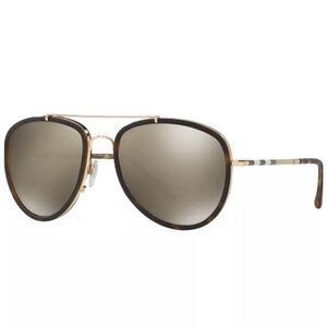 Burberry Tortoise Shell Aviator Sunglasses with Burberry Print sides